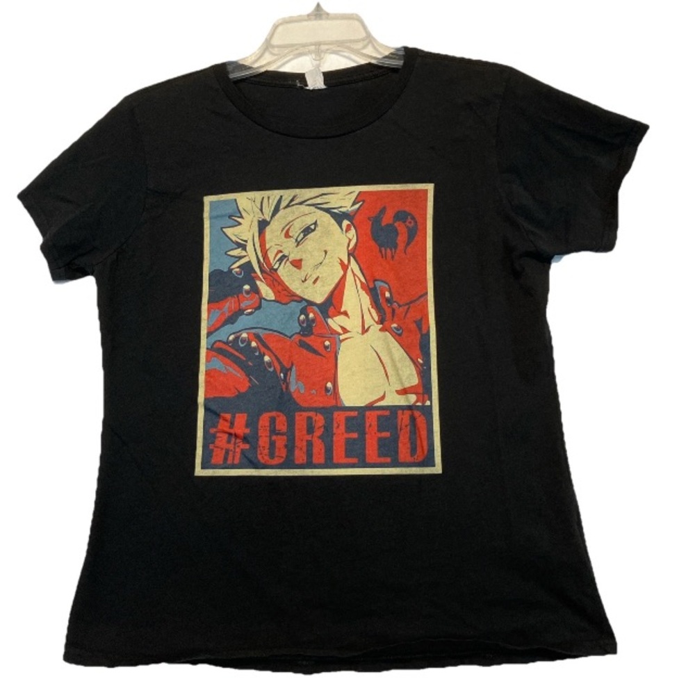 Black Graphic Tee with GREED Anime Design